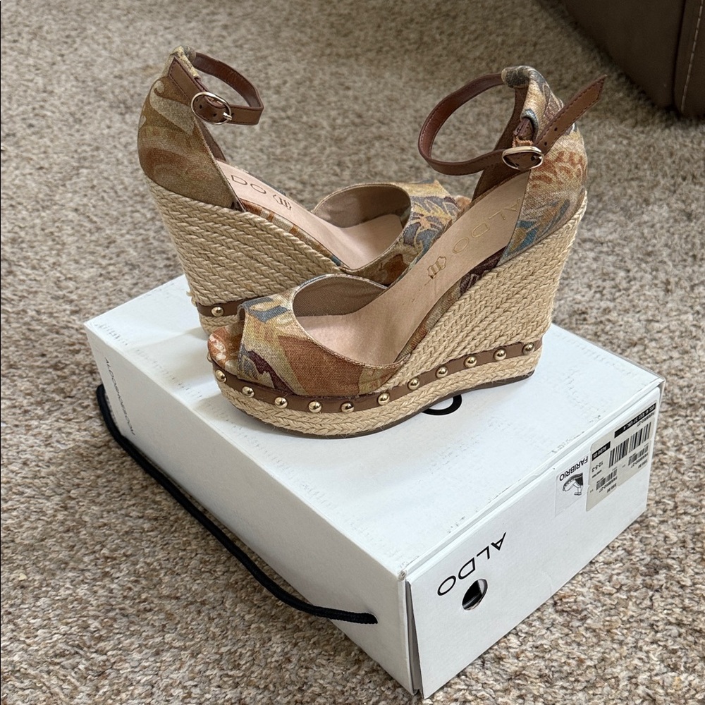 Aldo Multicolor Wedge Sandals with Ankle Strap
